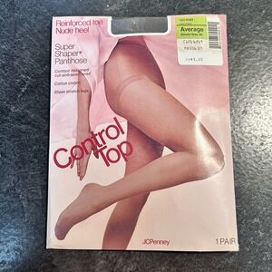 NEW JC Penny Control Top Super Shaper Pantihose‎ Reinforced Toe Smoke Grey 85